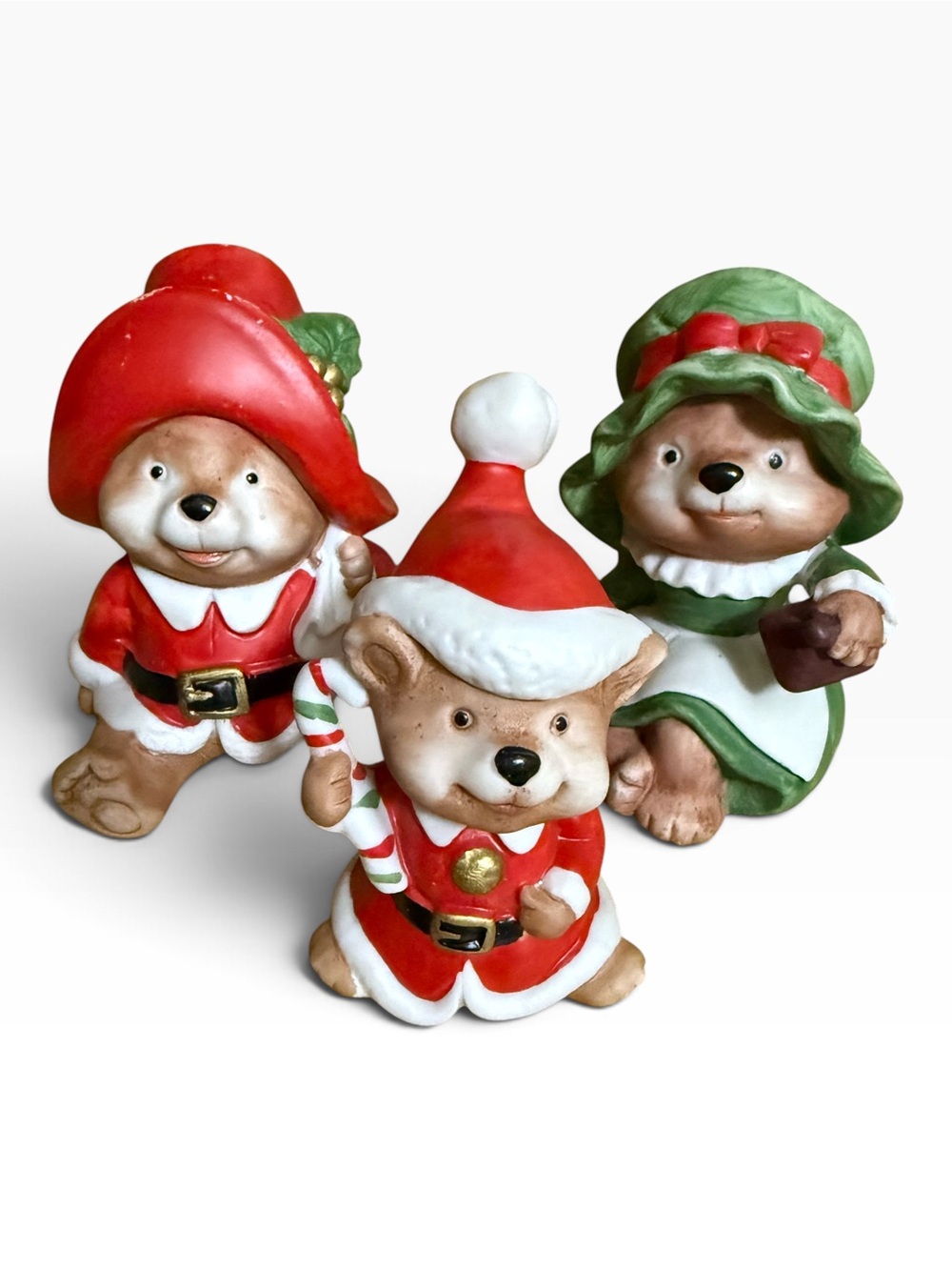 Vintage HOMCO Christmas Bear Family Figurines Set of 3 #5600 1980s Bisque